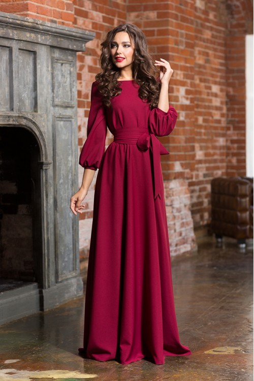 Вечернее бордовое платье с рукавами фонариком Avbusto